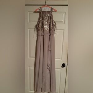 Calvin Klein Elegant Beige and Silver Evening Gown